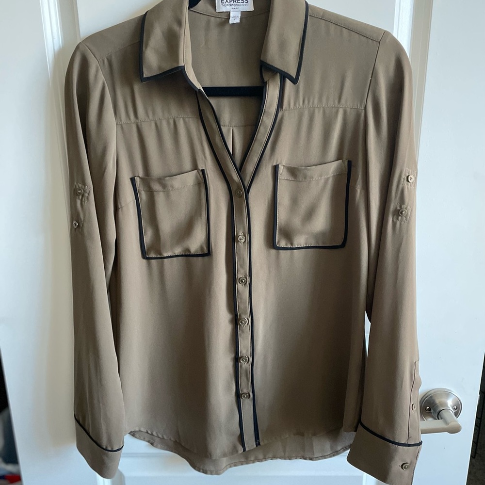 Express Olive Portofino Shirt - Size Small